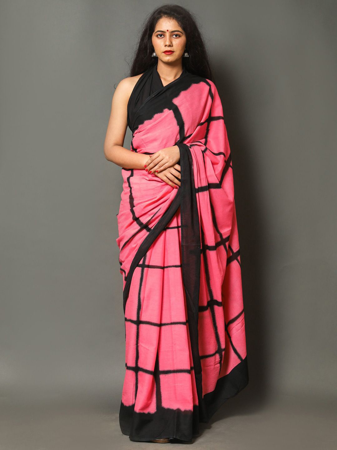 

BUTA BUTI Checked Pure Cotton Saree, Pink