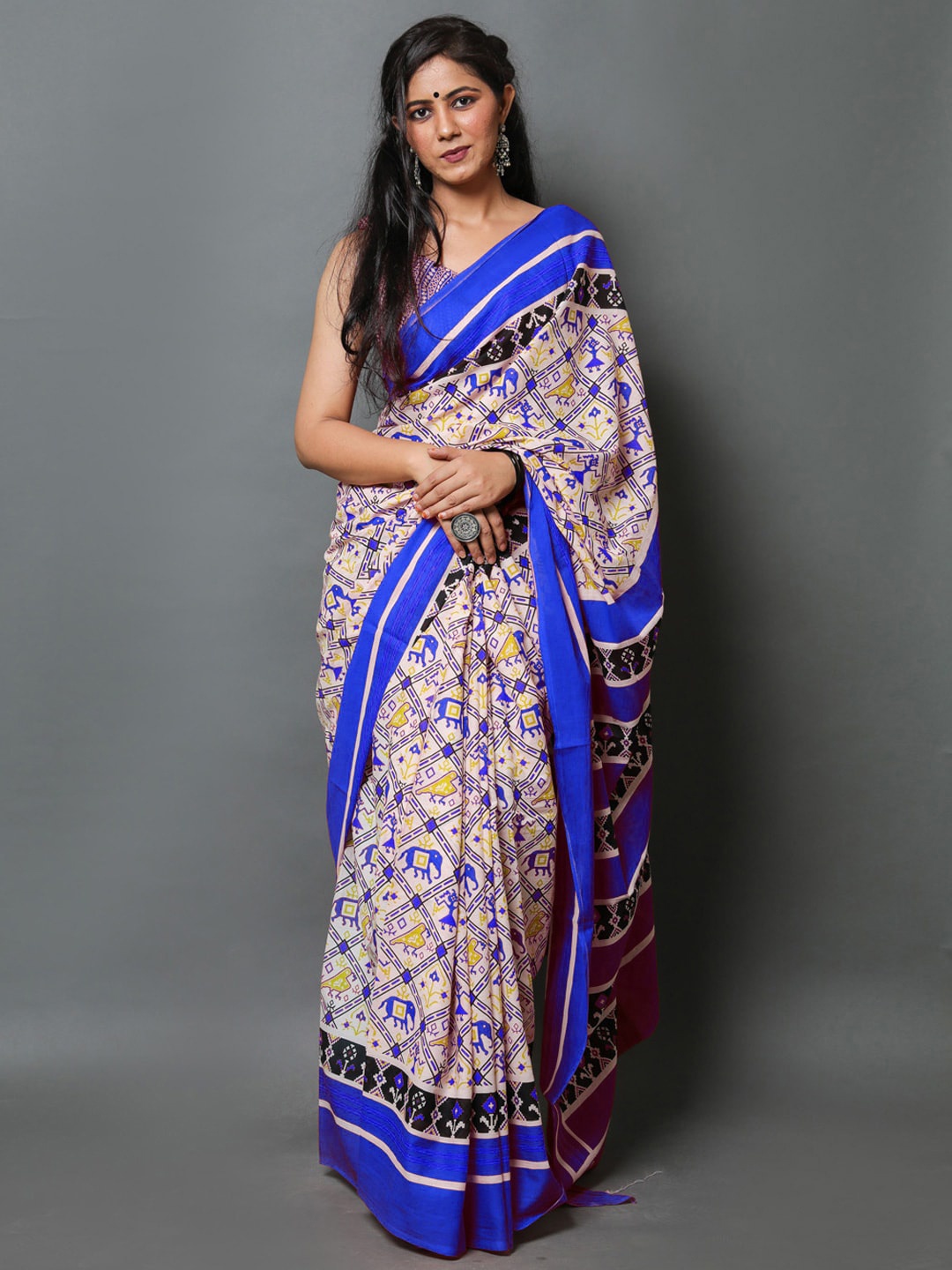 

BUTA BUTI Ethnic Motifs Pure Cotton Saree, Beige