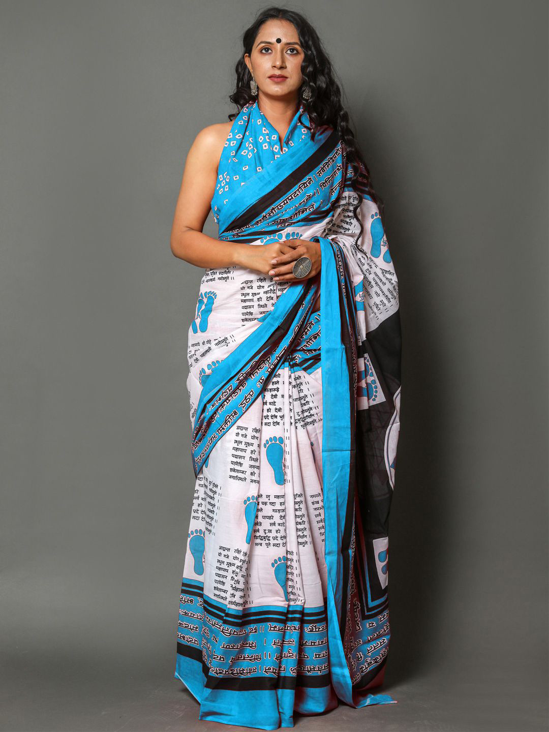

BUTA BUTI Typographic Print Pure Cotton Saree, White