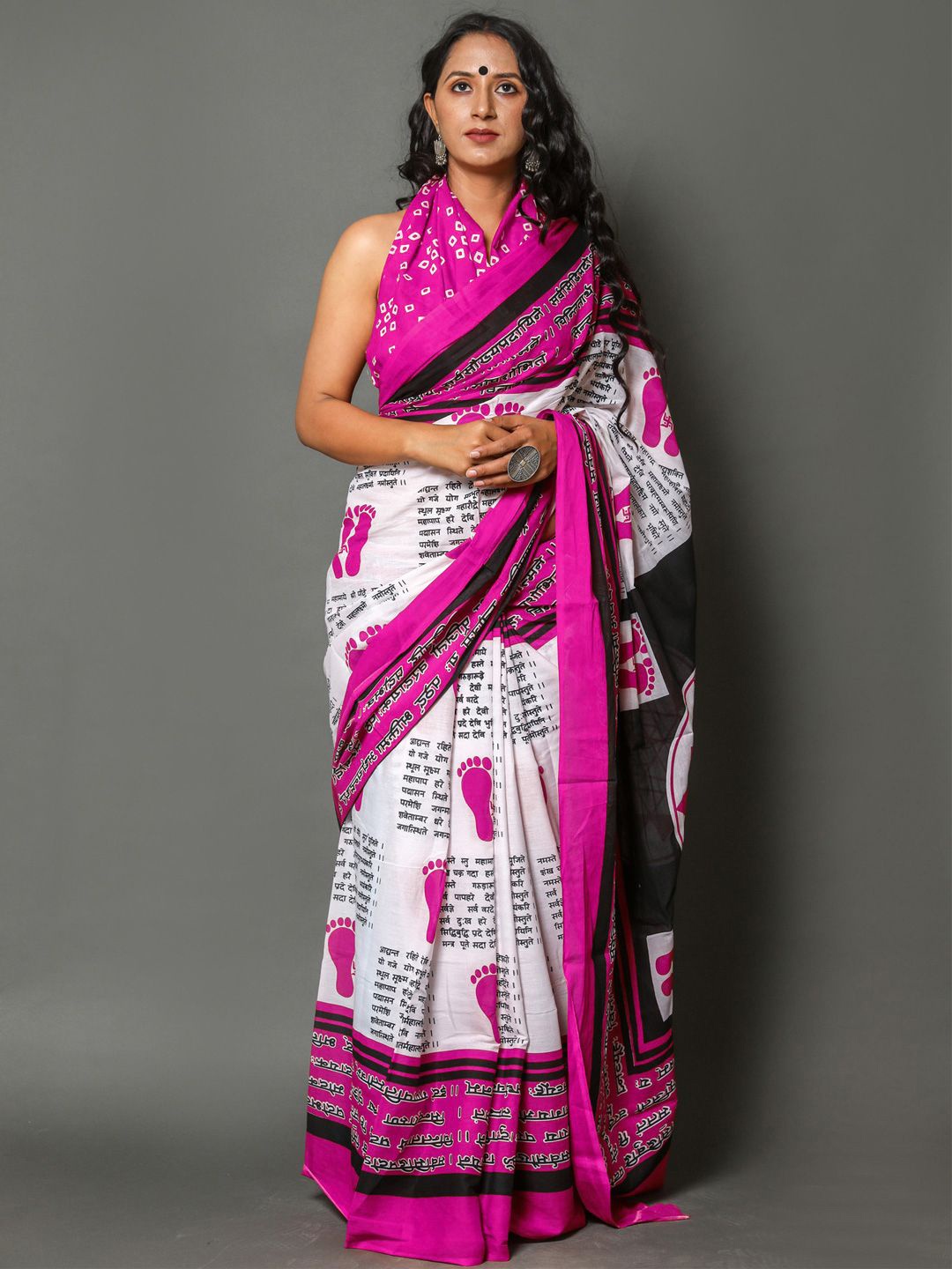 

BUTA BUTI Typographic Print Pure Cotton Saree, White