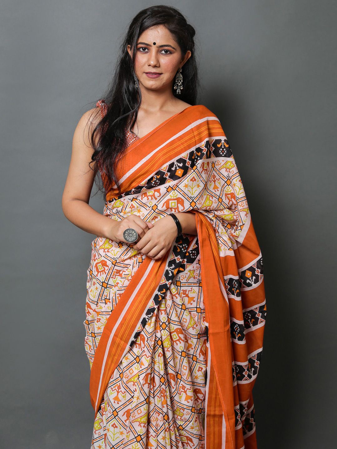 

BUTA BUTI Ethnic Motifs Pure Cotton Saree, Beige