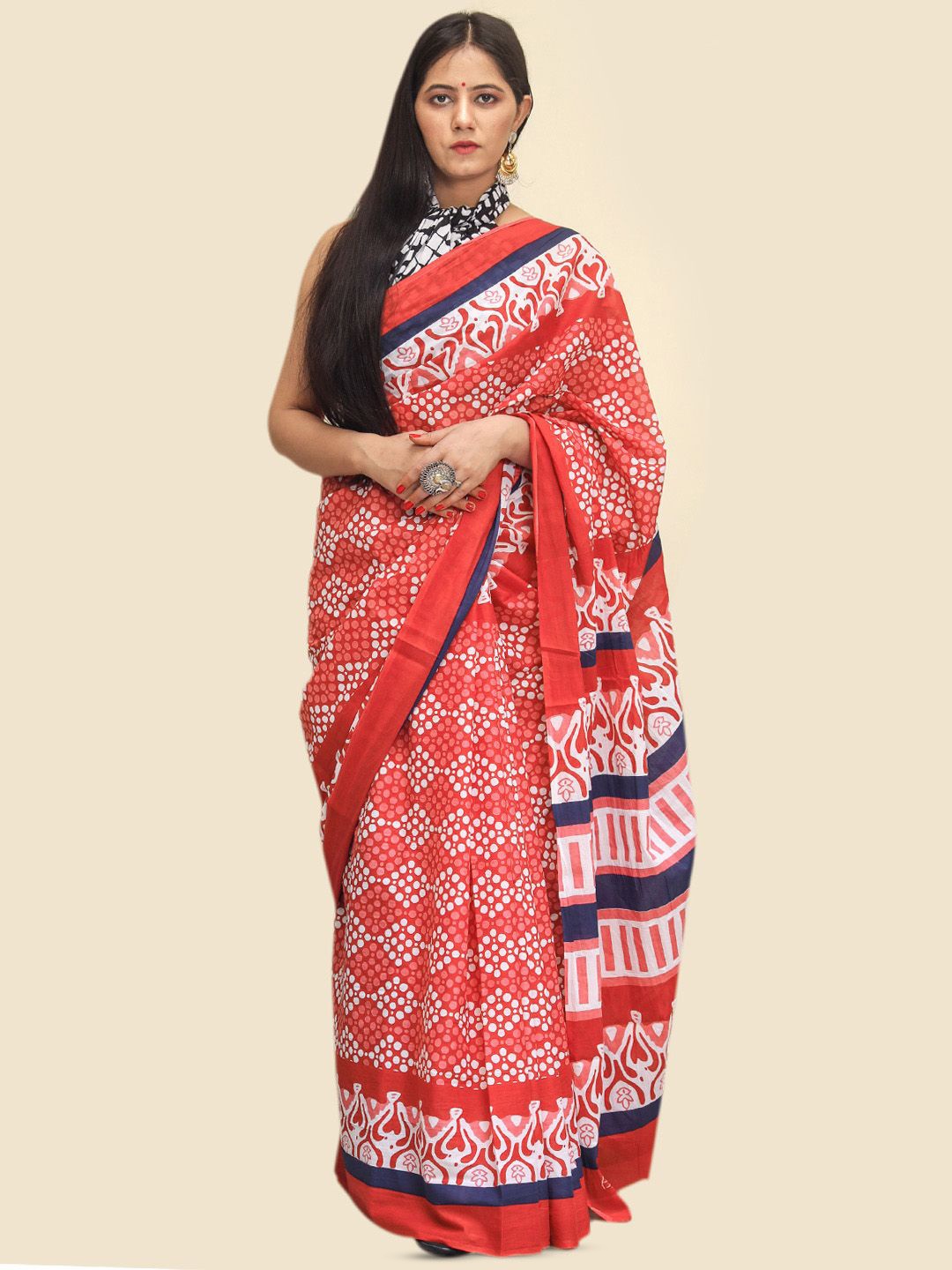 

BUTA BUTI Ethnic Motifs Pure Cotton Saree, Orange