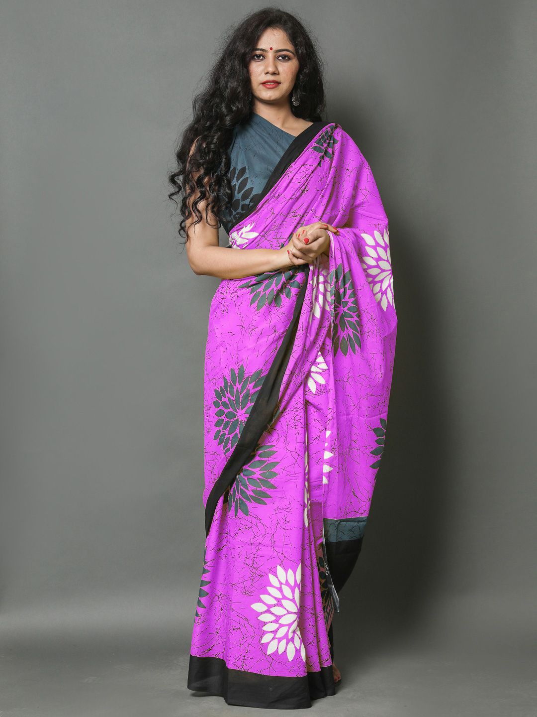 

BUTA BUTI Floral Pure Cotton Saree, Pink