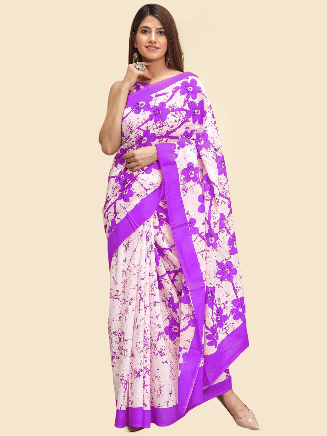 

BUTA BUTI Floral Pure Cotton Solid Border Saree, White
