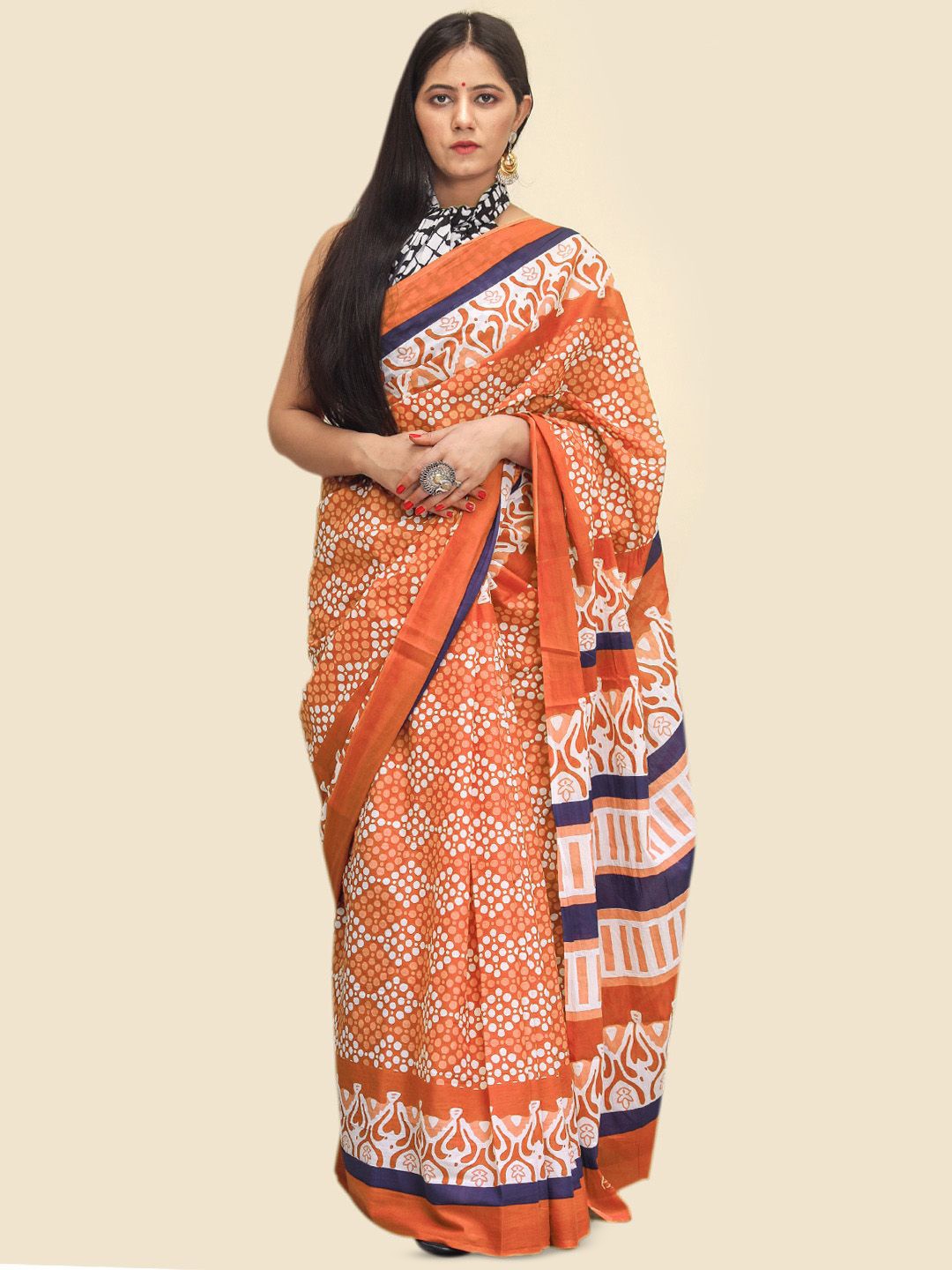 

BUTA BUTI Ethnic Motif Pure Cotton Saree, Orange