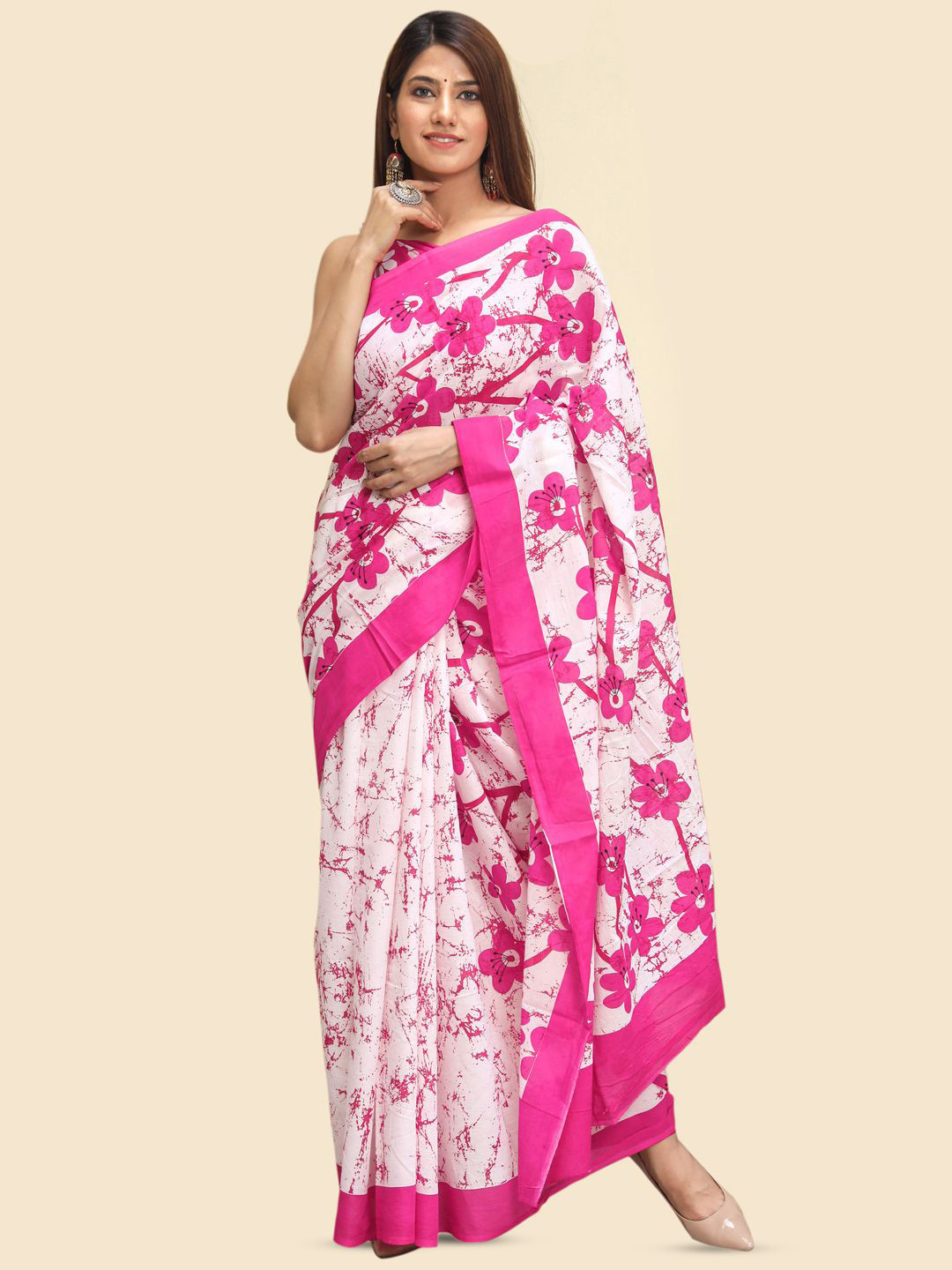 

BUTA BUTI Floral Pure Cotton Saree, White