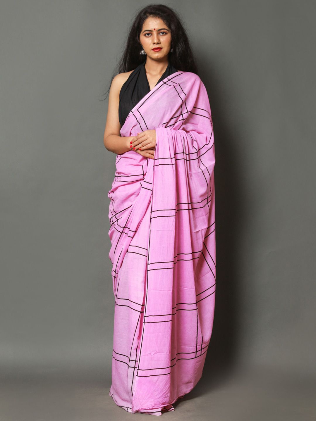 

BUTA BUTI Checked Pure Cotton Saree, Pink