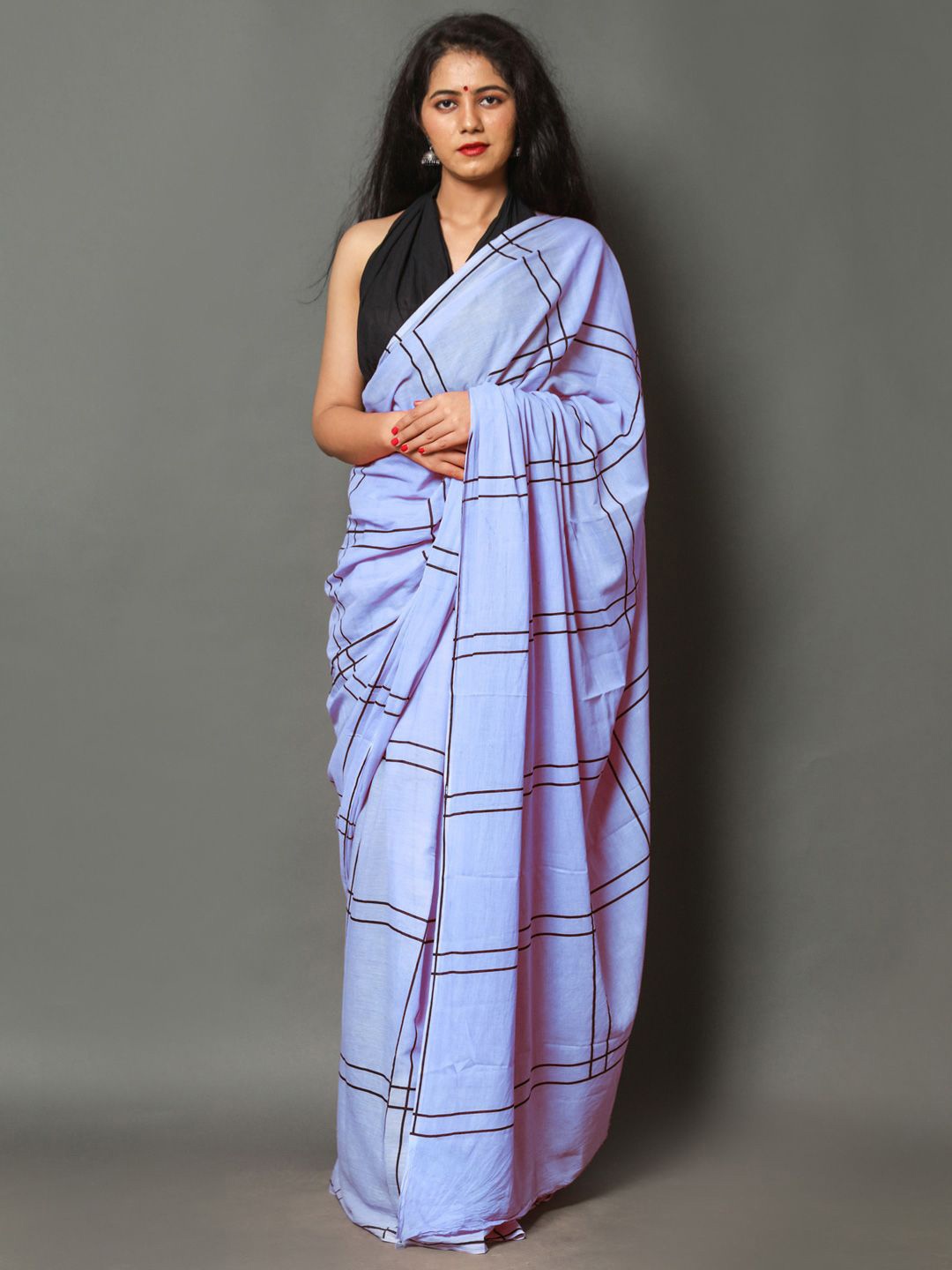 

BUTA BUTI Checked Pure Cotton Saree, Blue