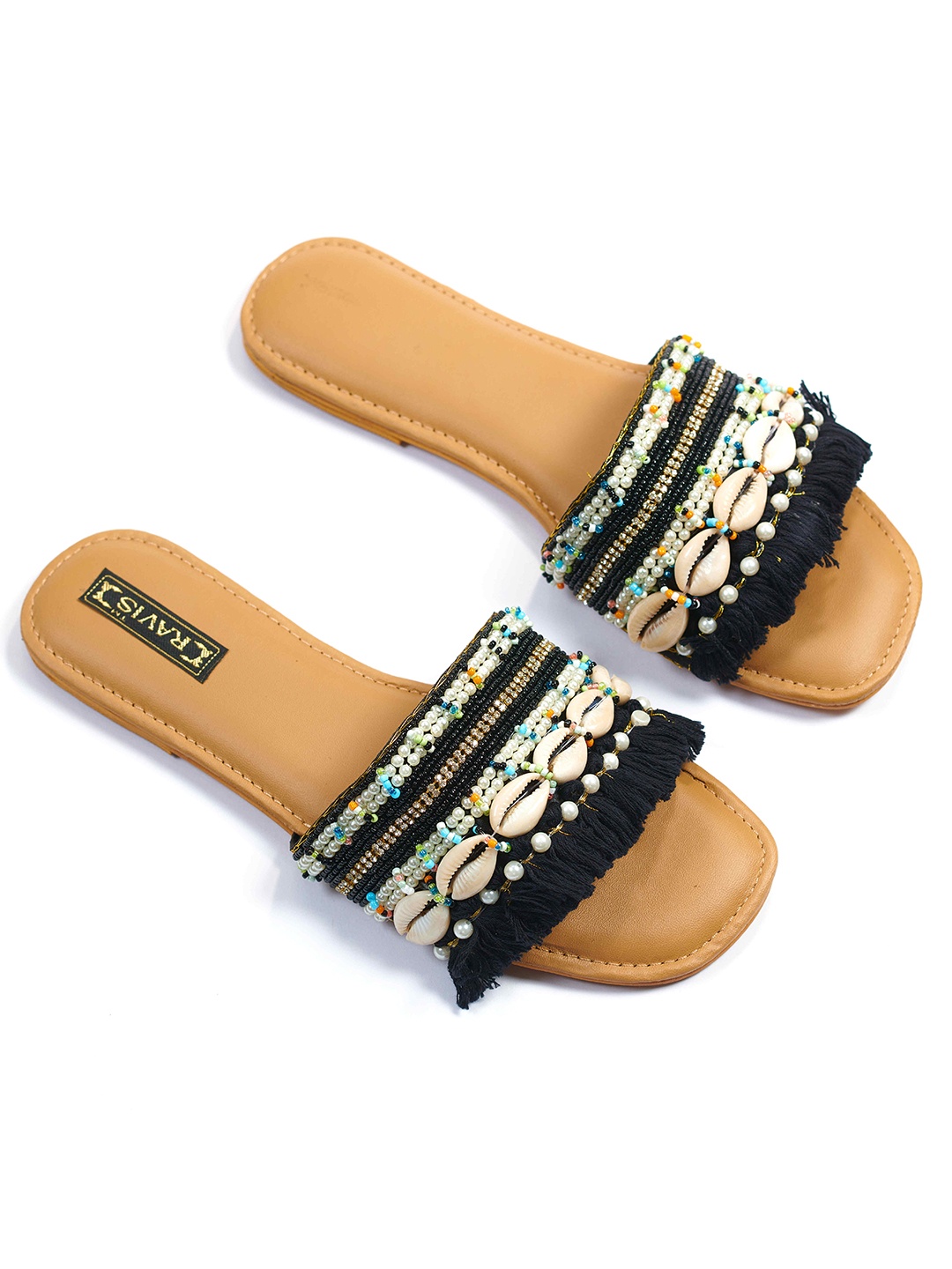 

Ravis Embellished Open Toe Flats, Black