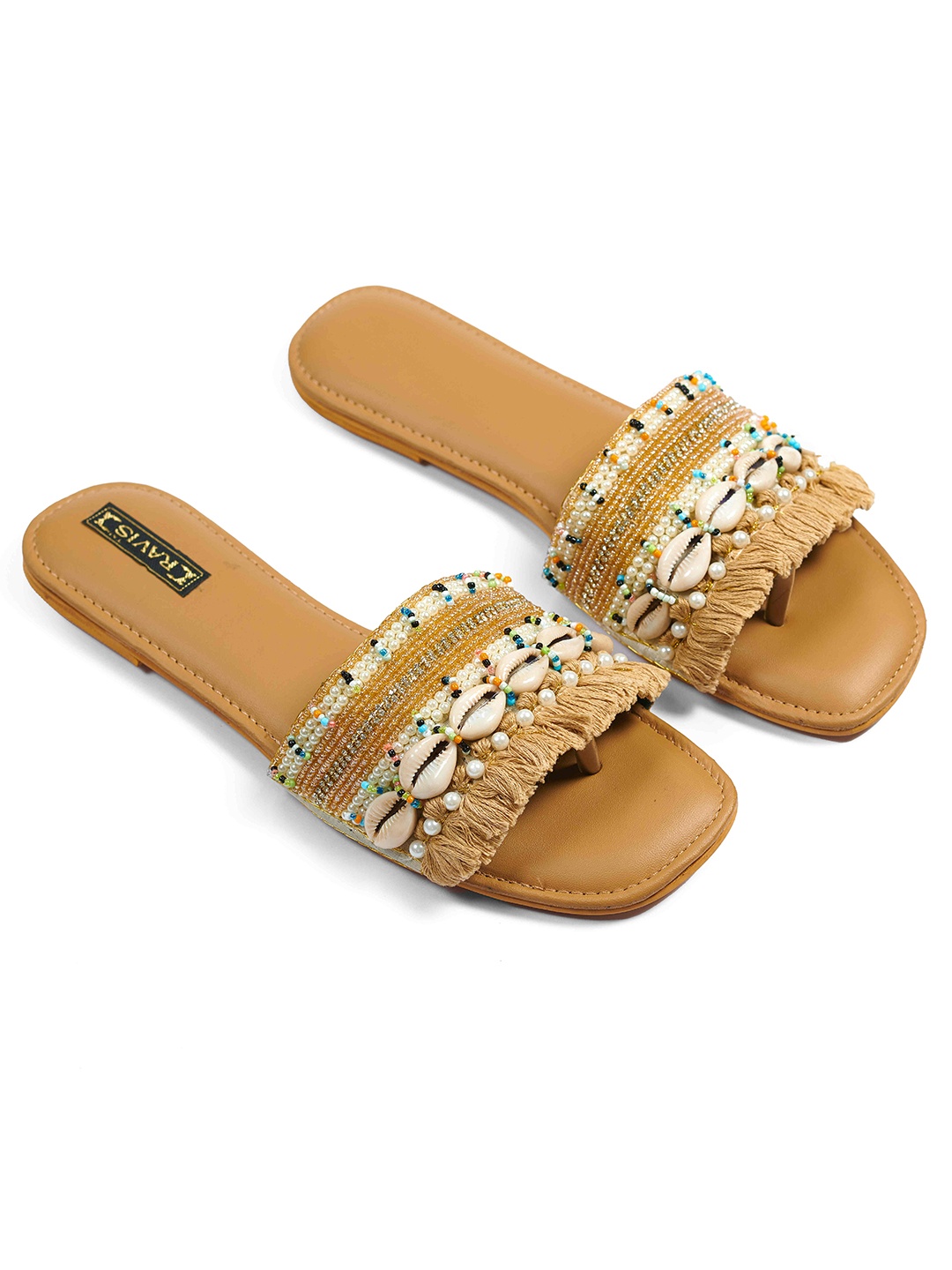 

Ravis Embellished Open Toe Flats, Brown