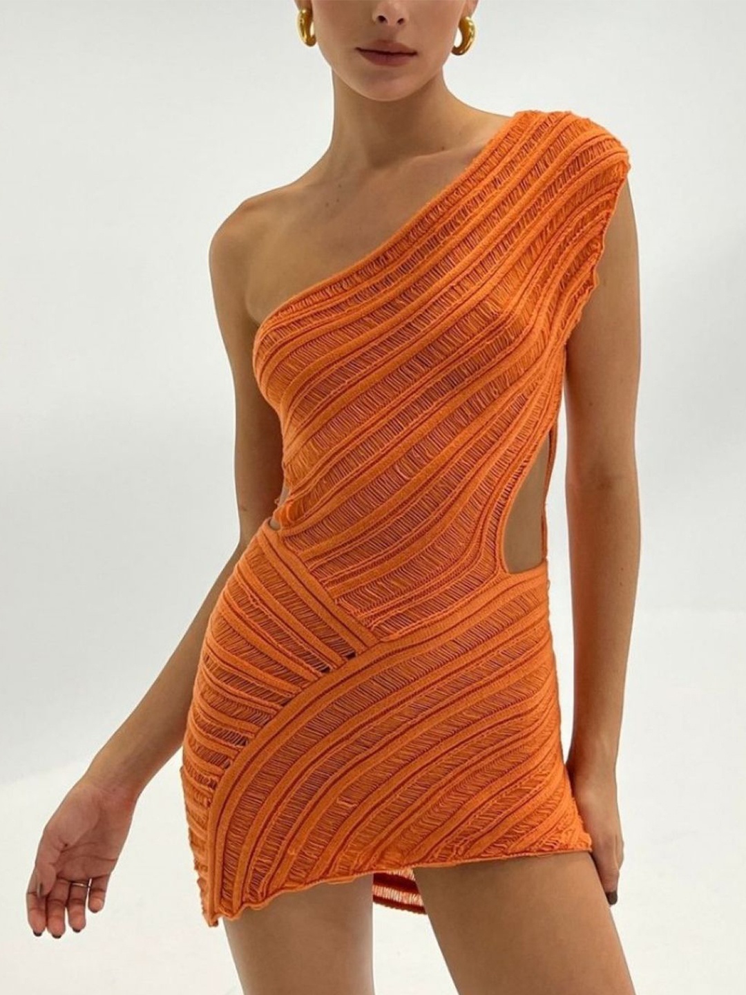 

StyleCast Women Striped One Shoulder Bodycon Mini Dress, Orange
