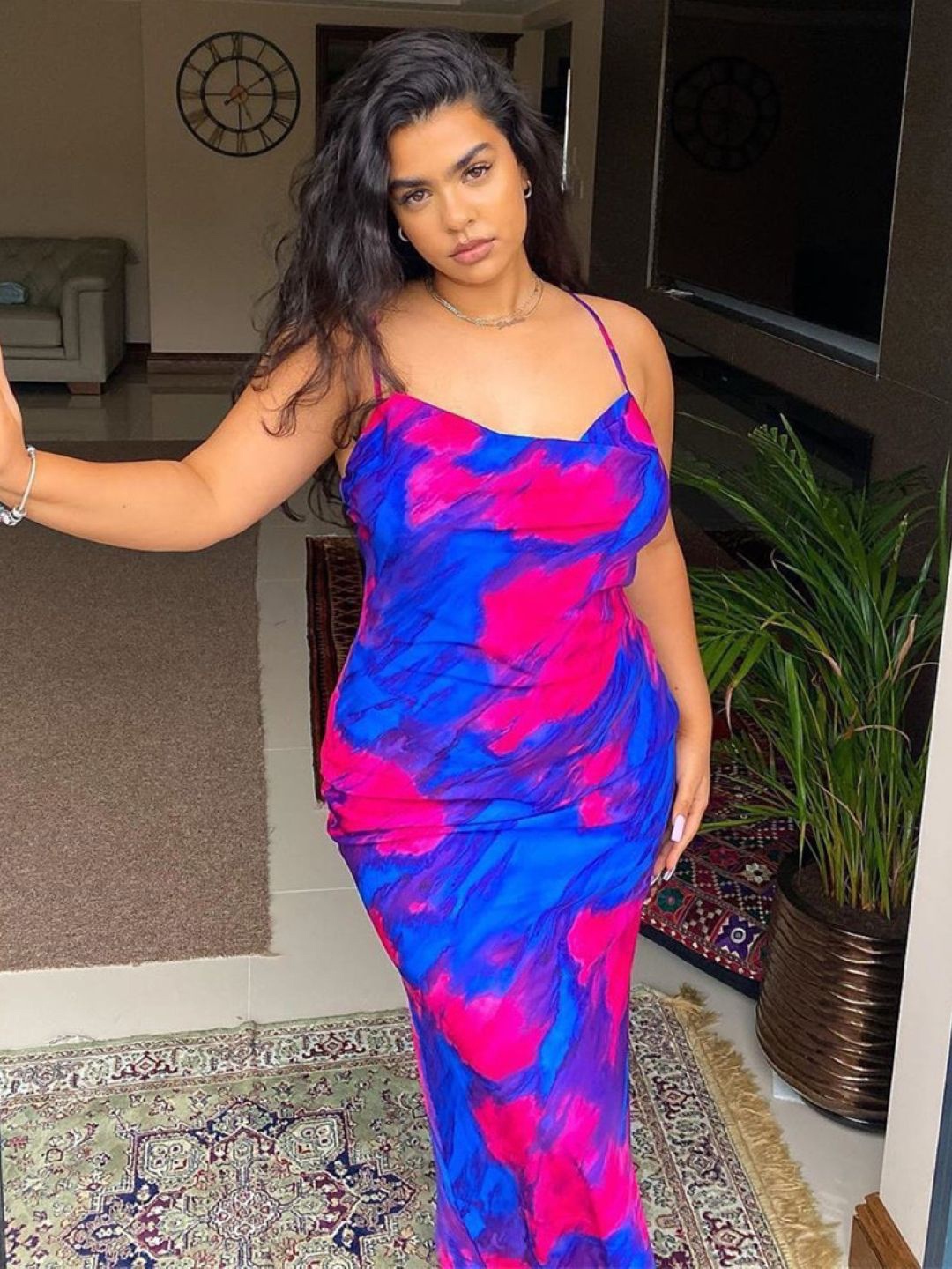 

StyleCast Women Shoulder Straps Abstract Bodycon Midi Dress, Blue