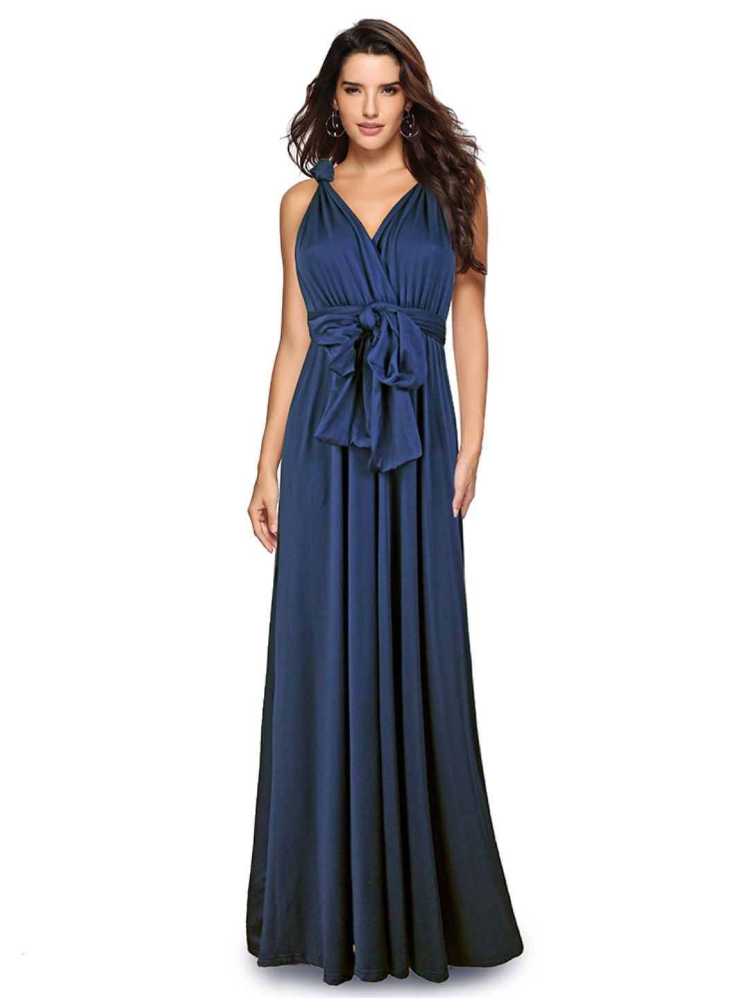 

StyleCast V-Neck Solid Backless Sleeveless Wrap Maxi Dress, Navy blue