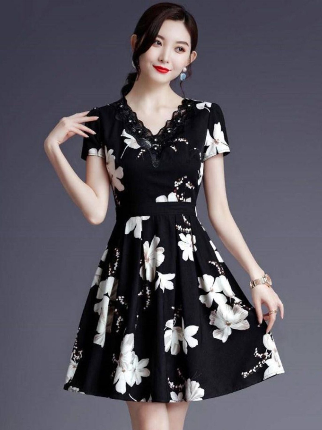 

StyleCast Women Floral Print Fit & Flare Mini Dress, Black