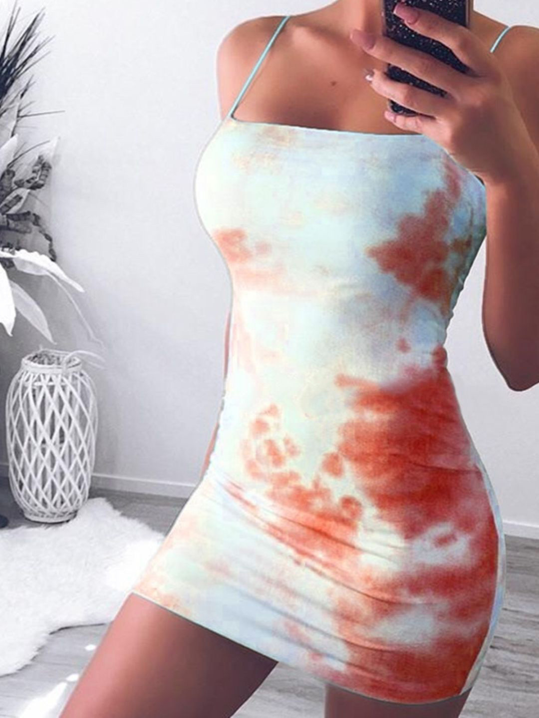 

StyleCast Women Shoulder Straps Abstract Bodycon Dress, Orange