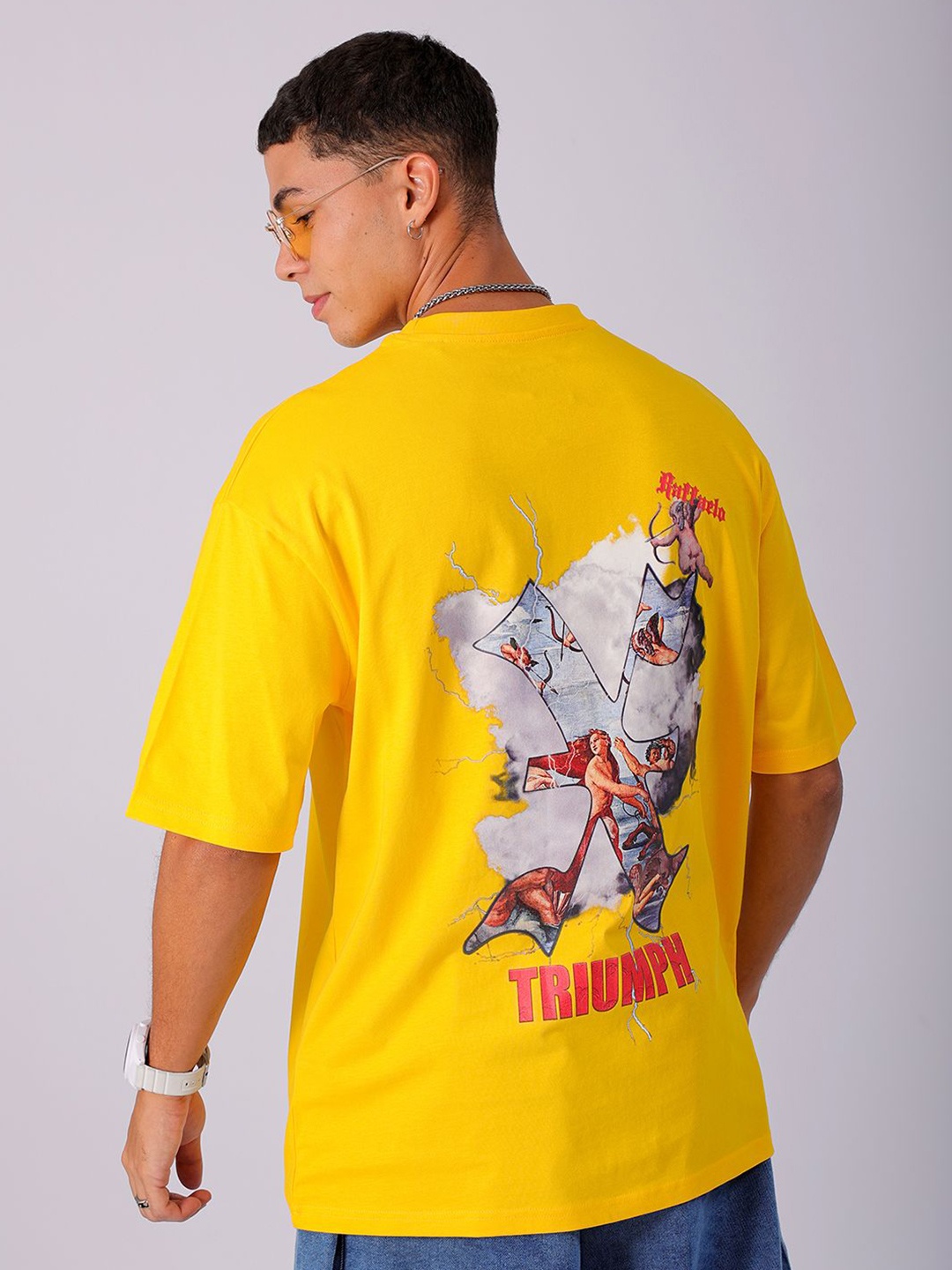 

The Indian Garage Co Men Back Printed Boxy Oversized Round Neck T-shirt, Yellow