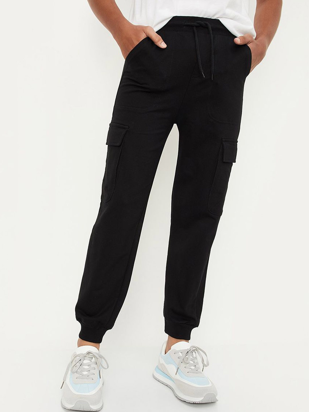 

max Boys Pure Cotton Cuffed Hem Joggers, Black