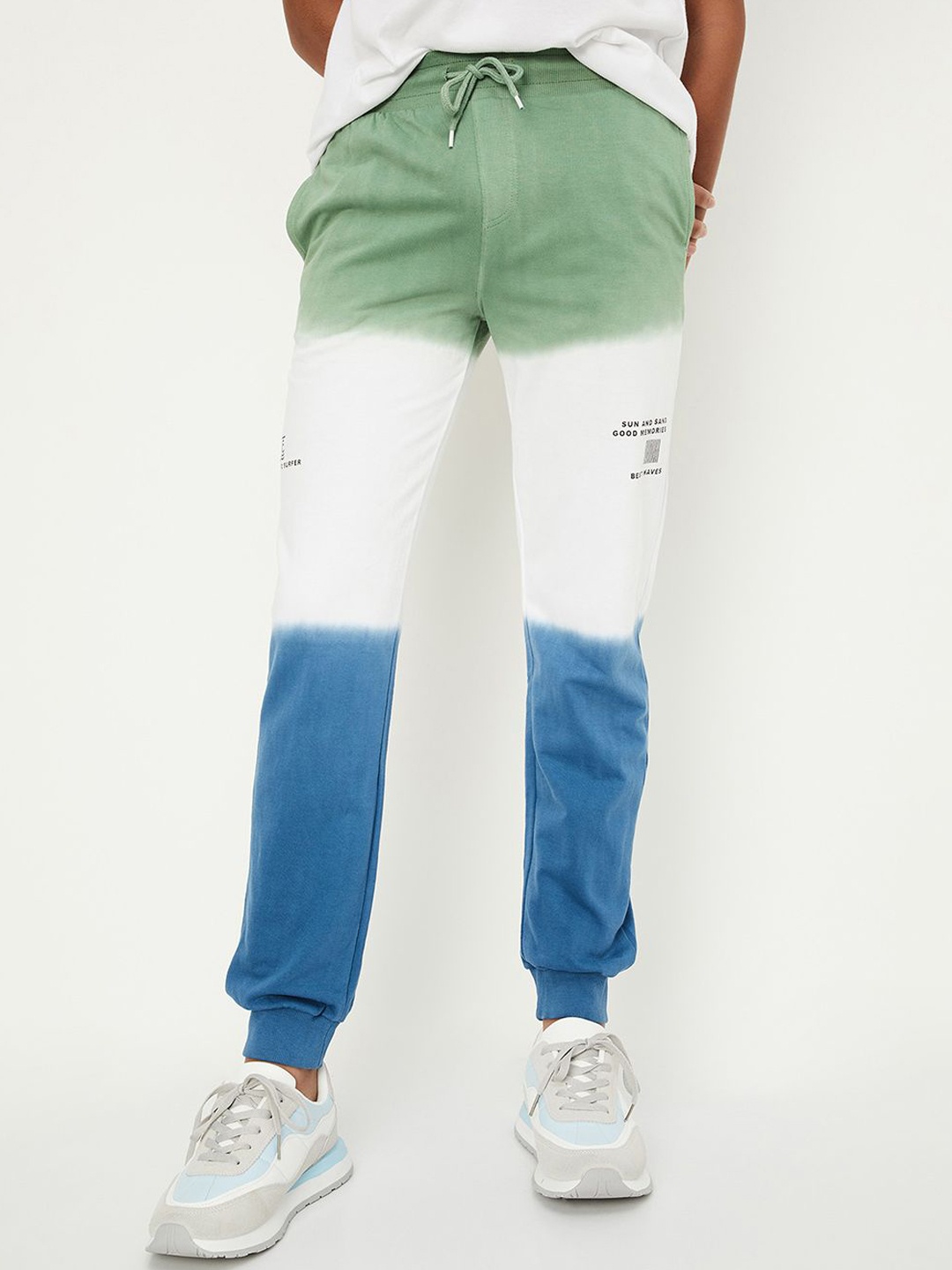 

max Boys Tie and Dye Pure Cotton Mid Rise Jogger, Green