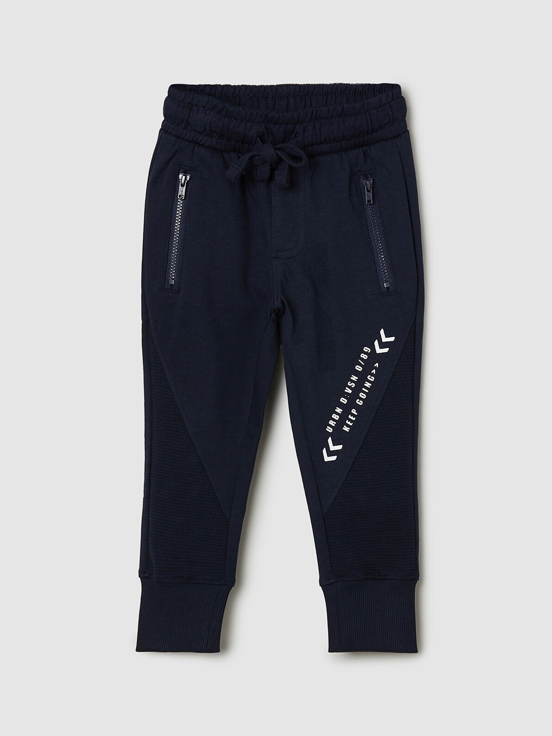 

max Boys Printed Cotton Mid-rise Joggers, Navy blue