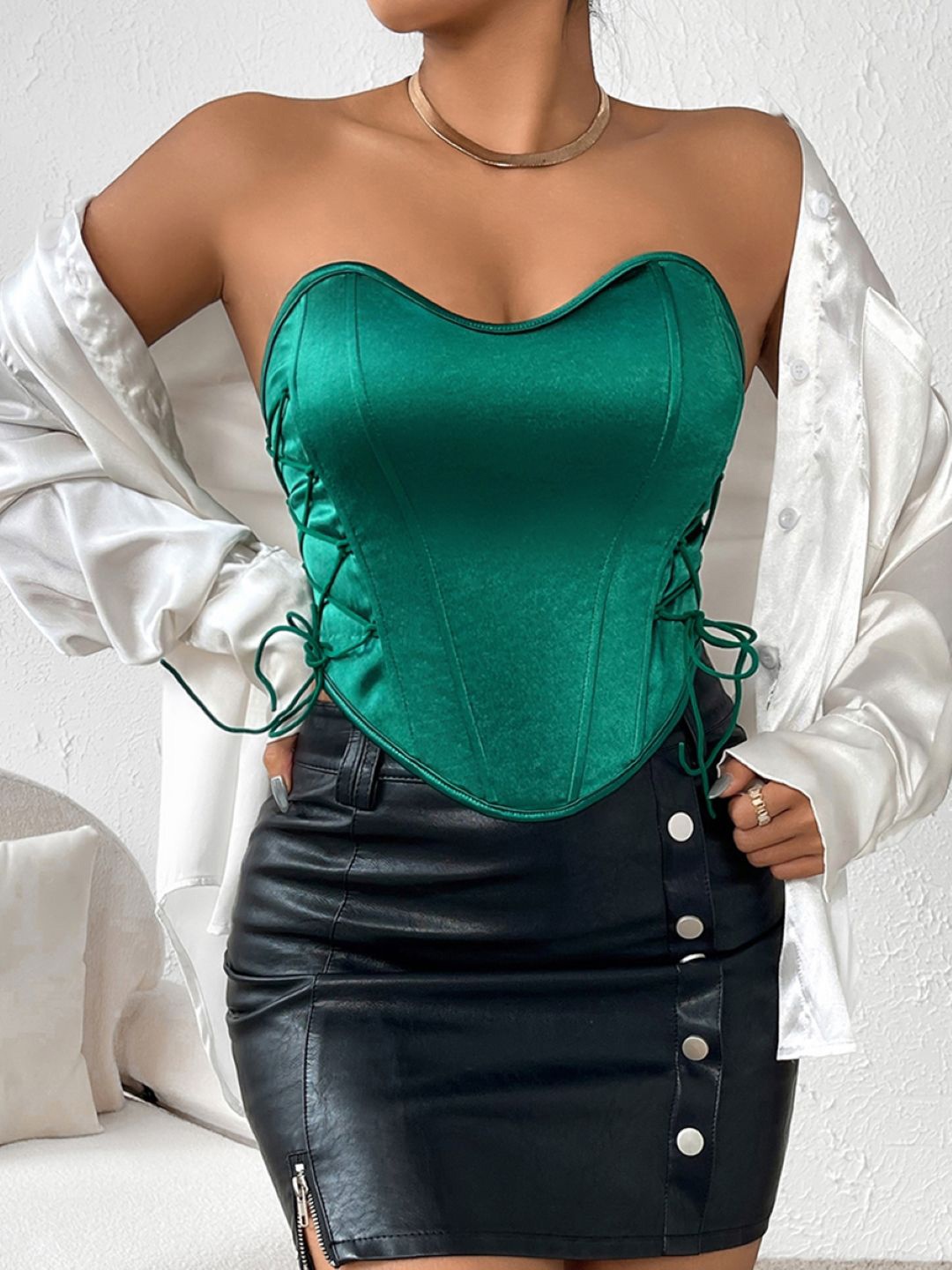 

StyleCast Sleeveless Solid Tie Ups Corset Top, Green