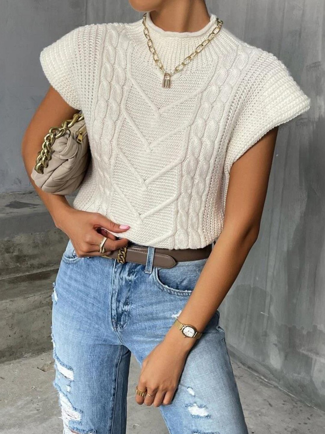 

StyleCast Solid Self Design Crochet Top, White