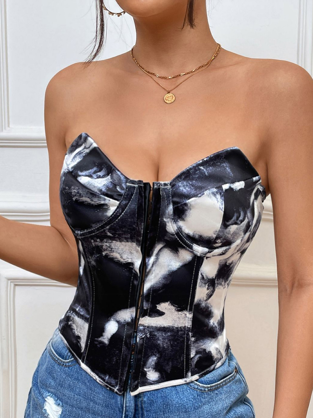 

StyleCast Print Tie-Up Neck Top, Black