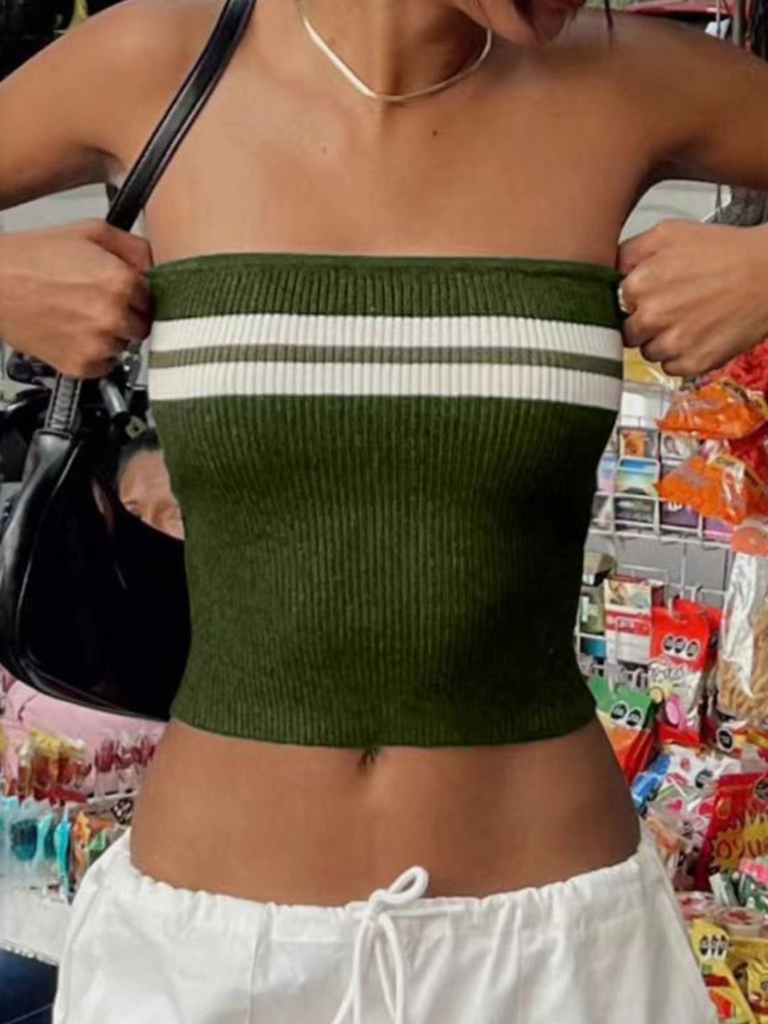 

StyleCast Women Striped Tube Crop Top, Green