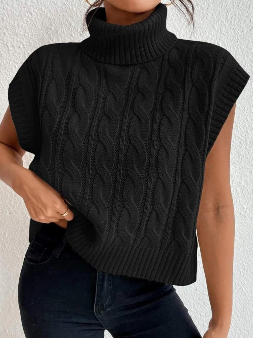 

StyleCast Solid High Neck Oversized Top, Black