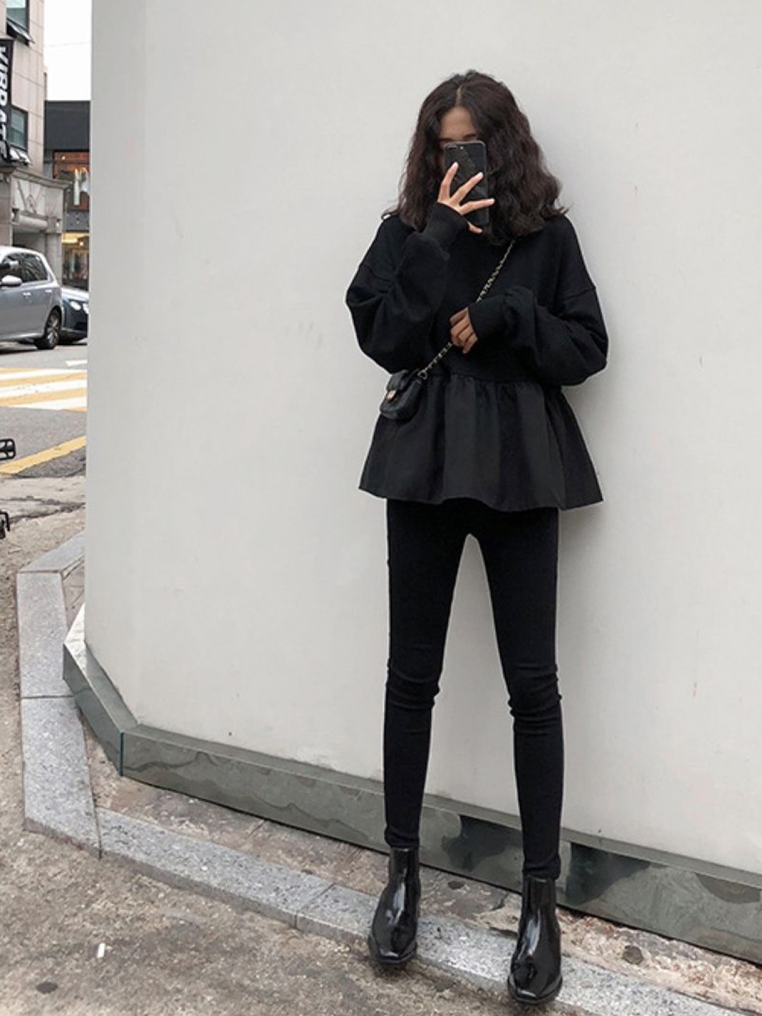 

StyleCast Solid Round Neck Oversized Top, Black