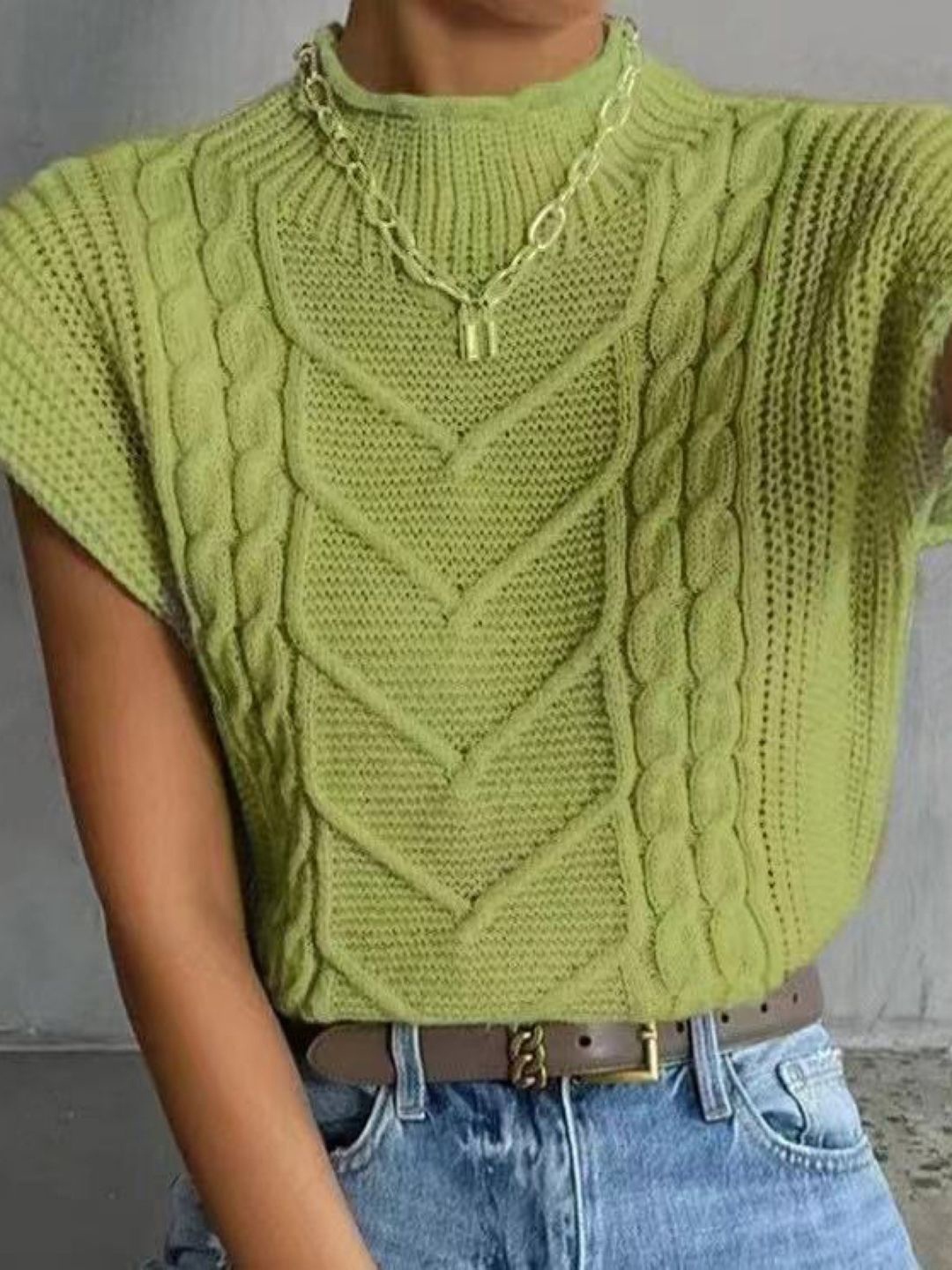 

StyleCast High Neck Self Designed Knitted Top, Green