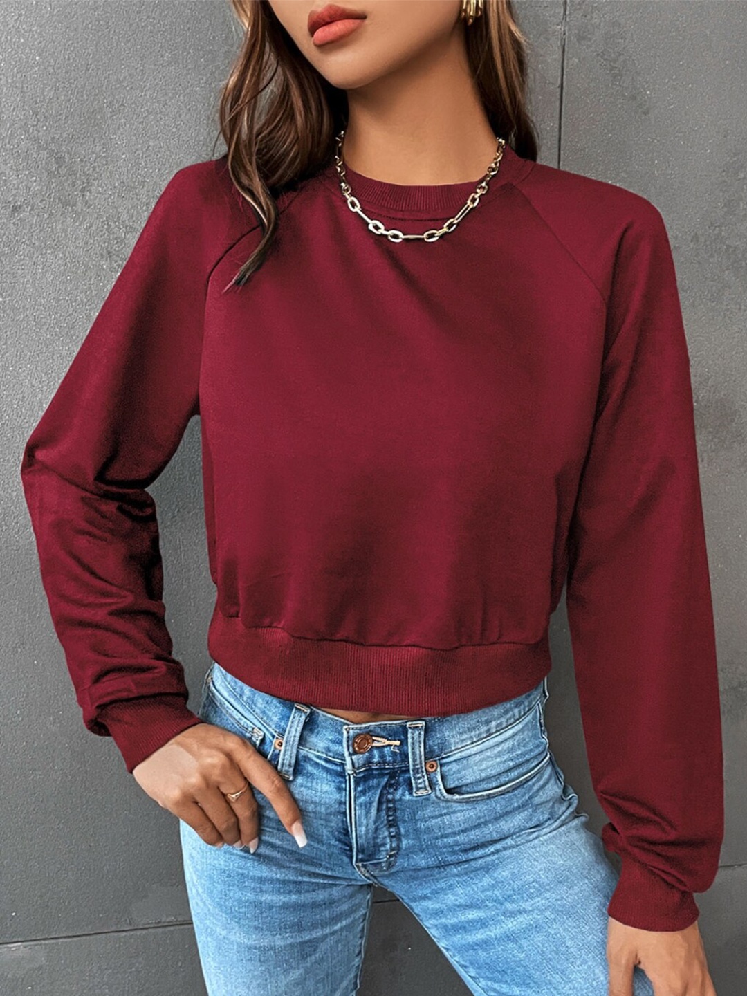 

StyleCast Women Round Neck Long Sleeves Solid Regular Top, Red