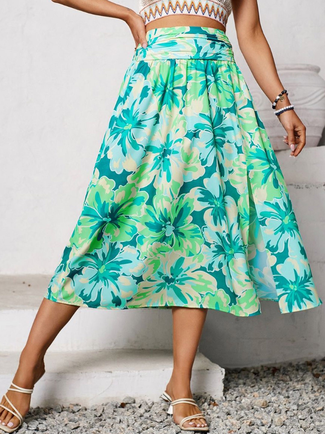 

StyleCast Women Floral Printed A-Line Midi Skirt, Green