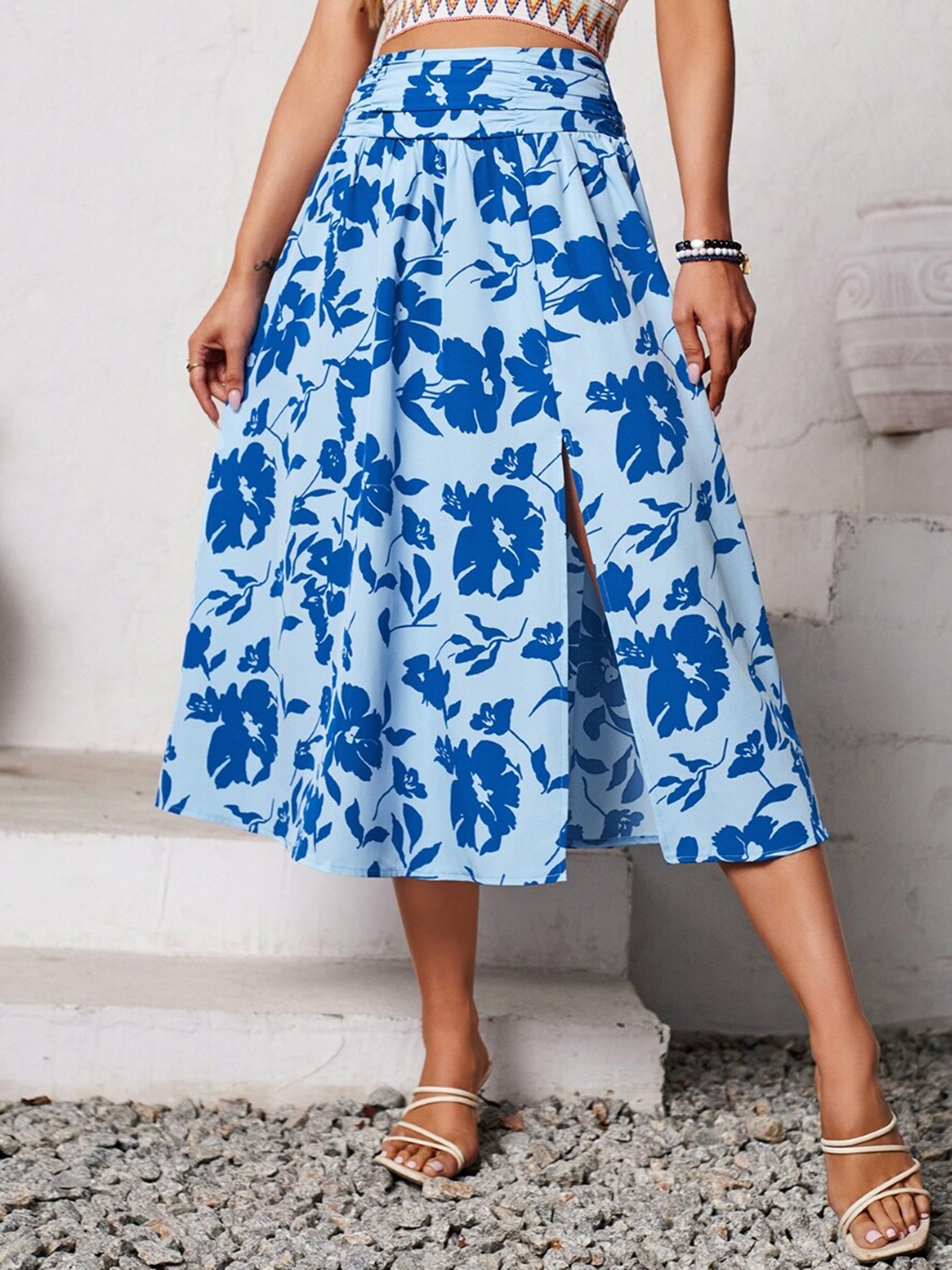 

StyleCast Printed Aline Midi Length Skirt, Blue