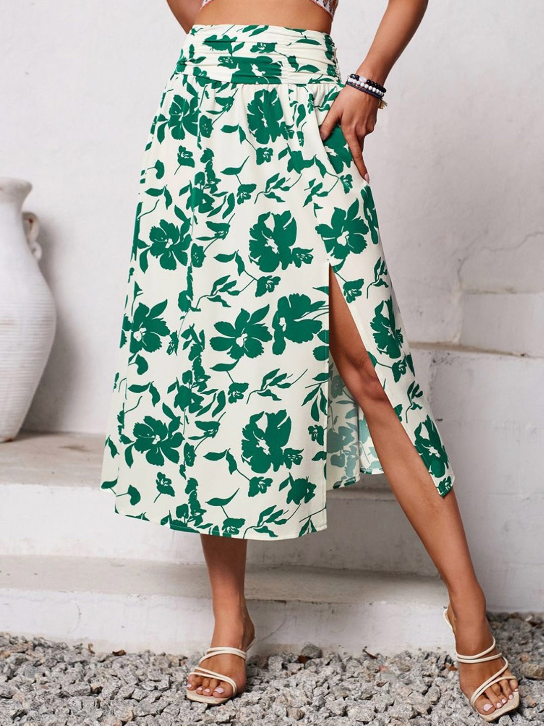 

StyleCast Floral Printed A-Line Midi Skirt, Green