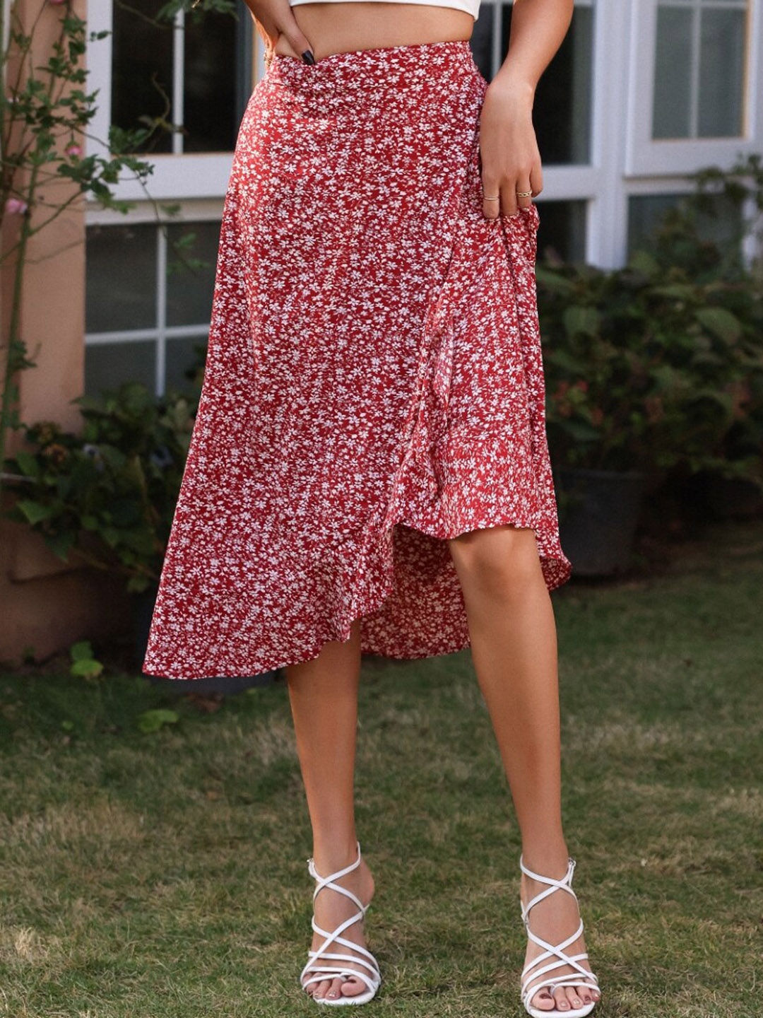 

StyleCast Floral Printed A-Line Flared Midi Skirts, Red