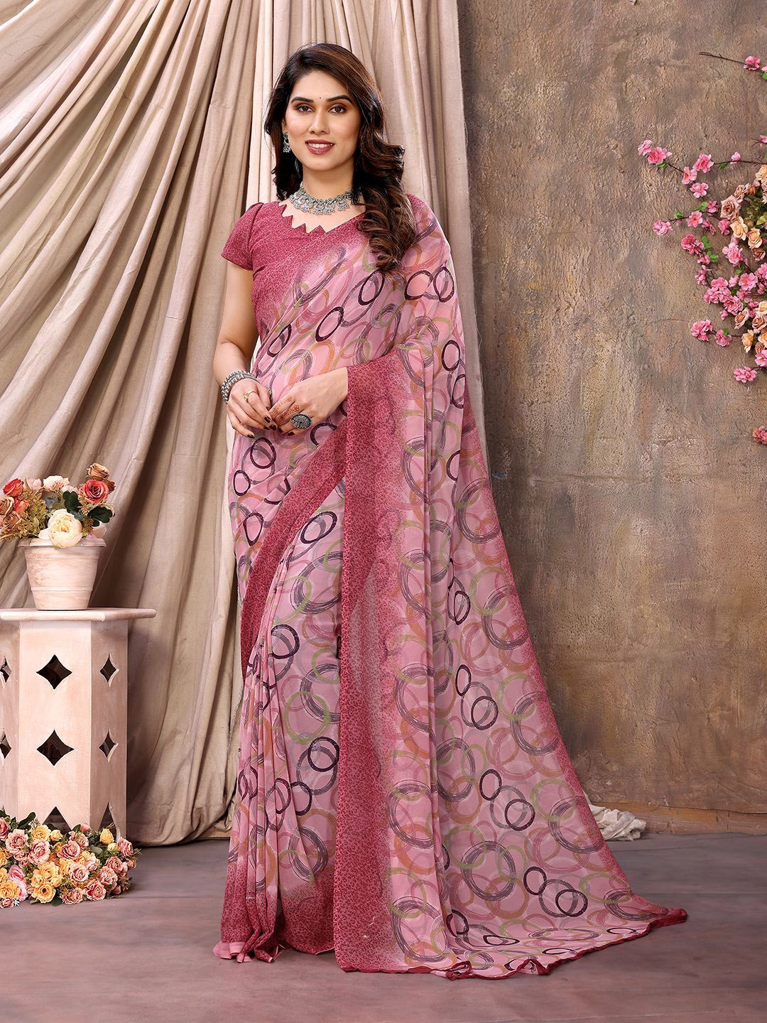 

ANAND SAREES Pure Chiffon Saree, Pink