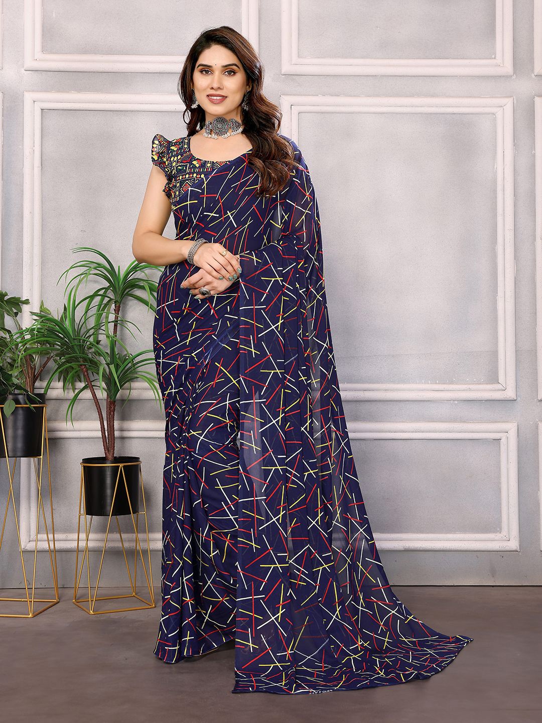 

Moda Rapido Pure Georgette Abstract Saree, Blue