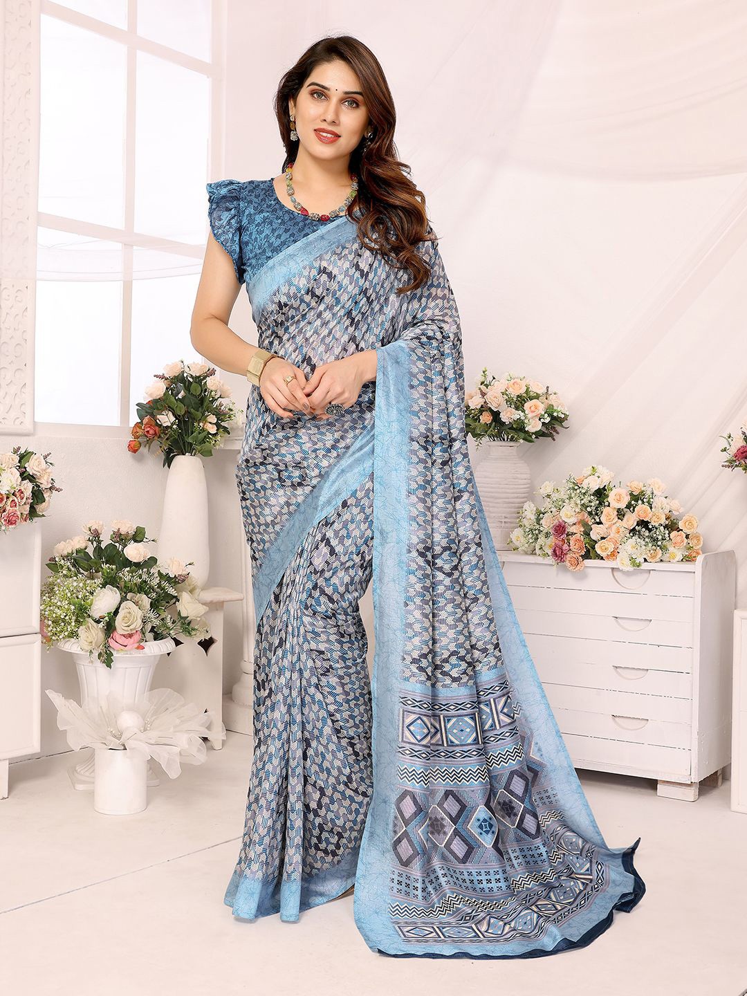 

ANAND SAREES Printed Saree, Blue