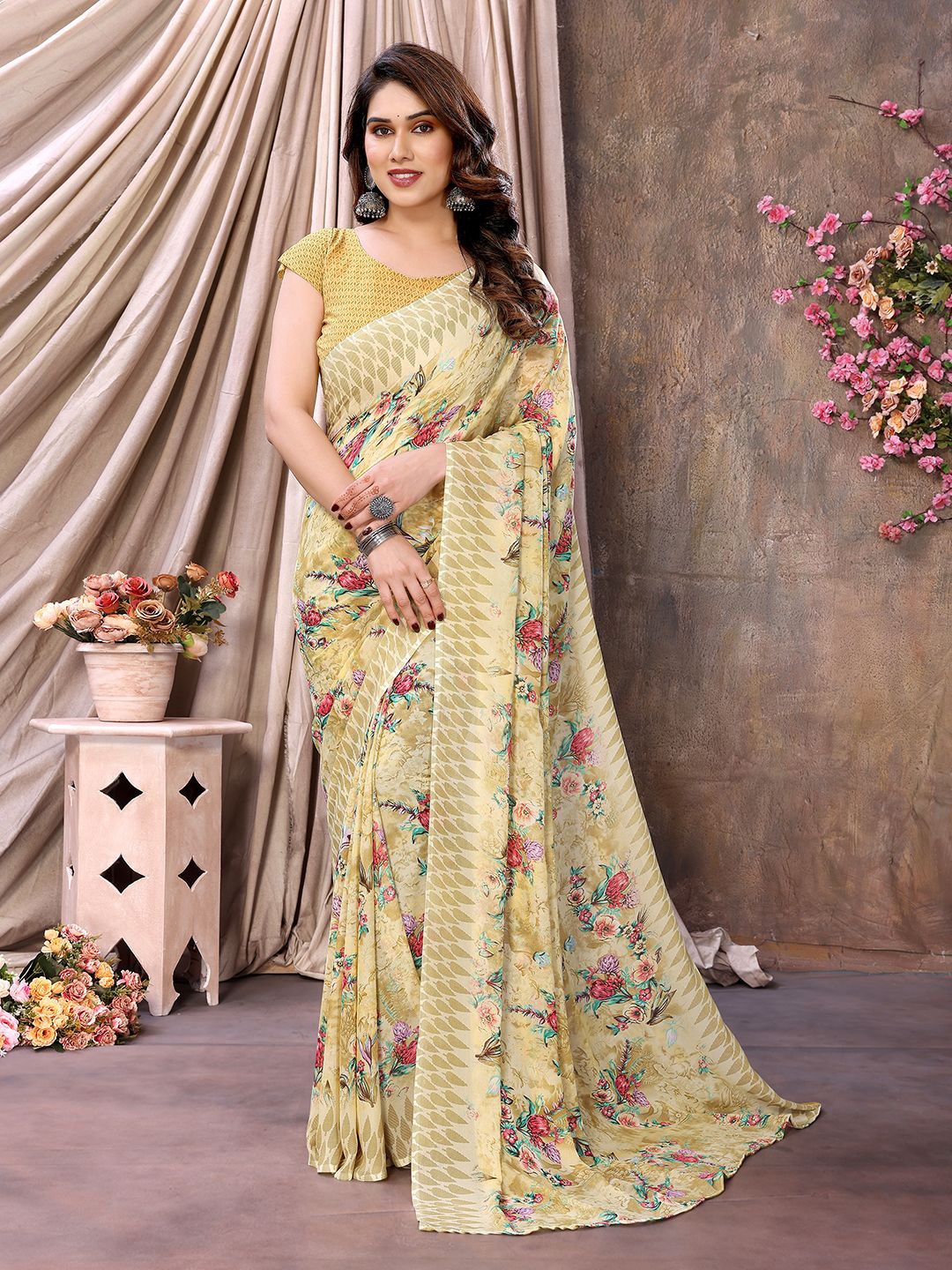 

Moda Rapido Floral Pure Georgette Saree, Yellow