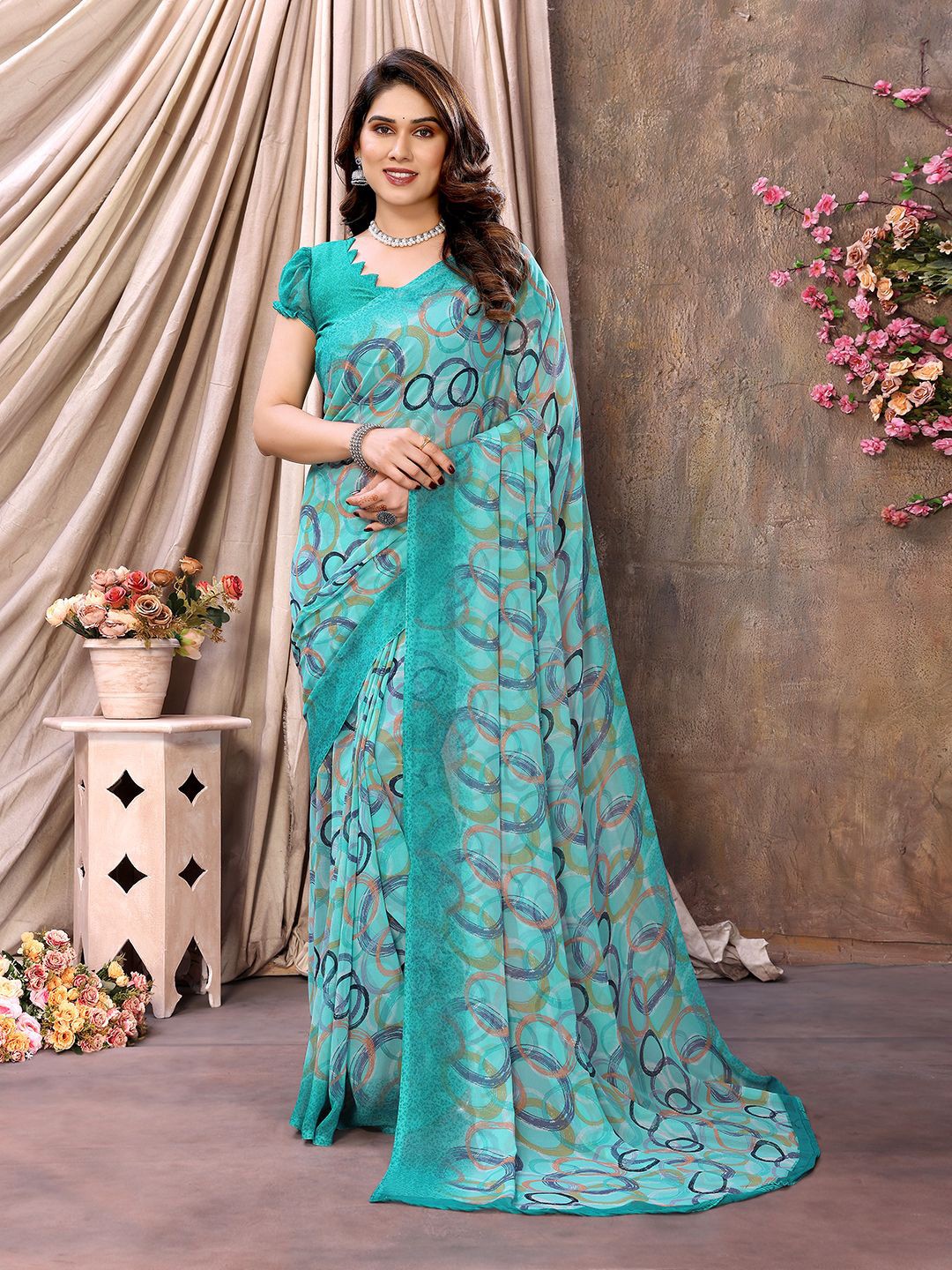 

ANAND SAREES Printed Pure Chiffon Saree, Blue