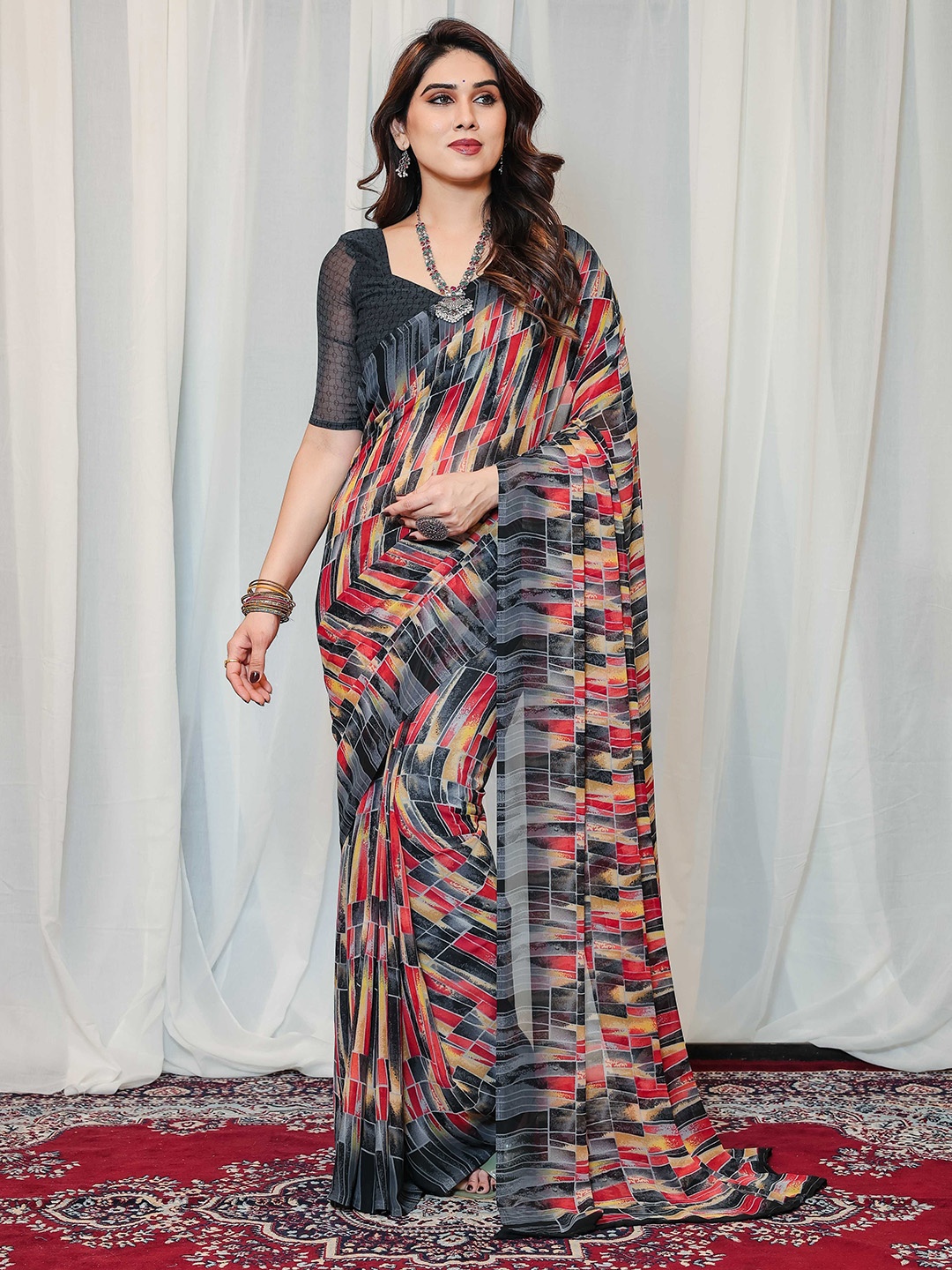 

ANAND SAREES Pure Chiffon Abstract Saree, Grey