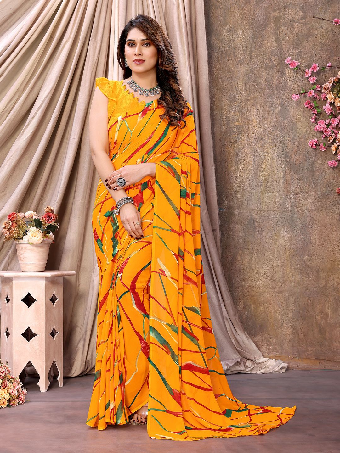 

ANAND SAREES Printed Pure Georgette Saree, Yellow