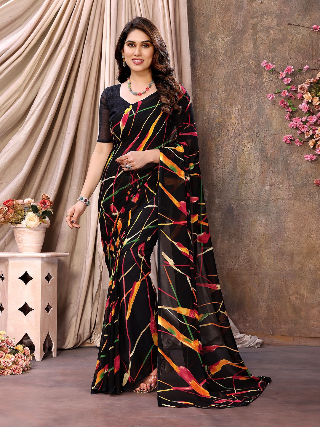 

Moda Rapido Pure Georgette Saree, Black