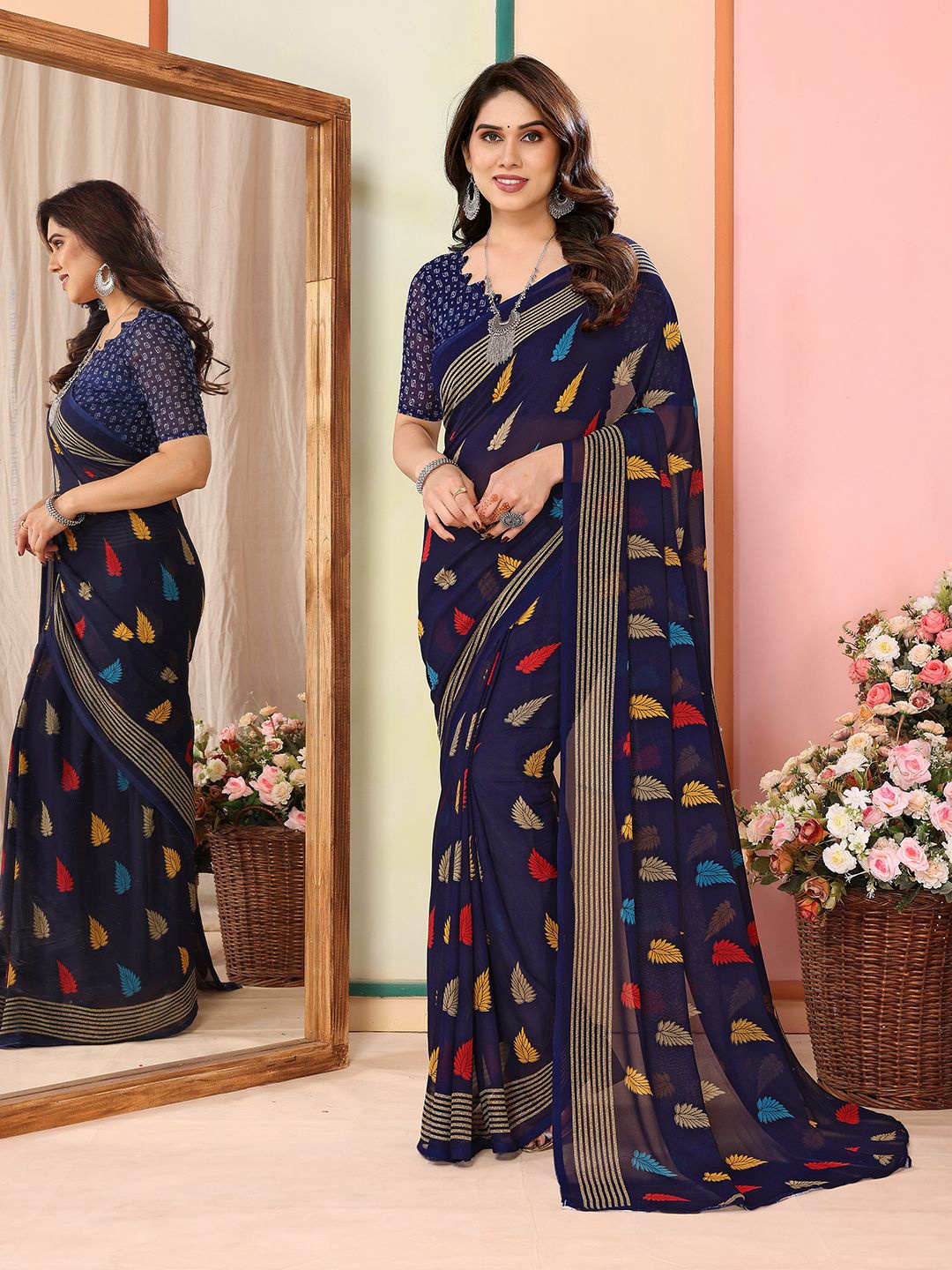 Moda Rapido Ethnic Motifs Pure Georgette Saree, Blue