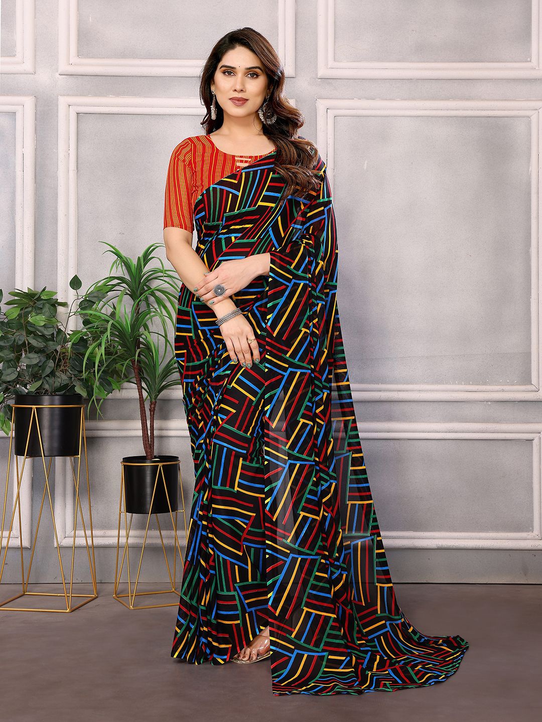 

ANAND SAREES Printed Pure Georgette Saree, Black