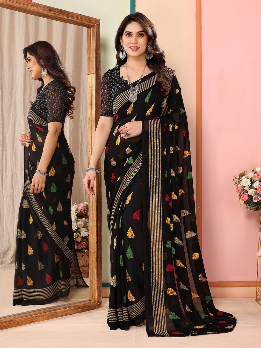 

Moda Rapido Ethnic Motifs Pure Georgette Saree, Black