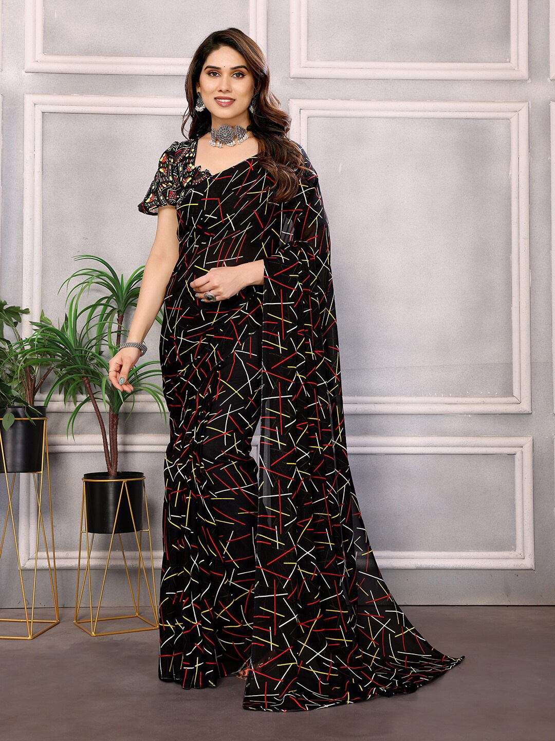 

Moda Rapido Printed Pure Georgette Saree, Black