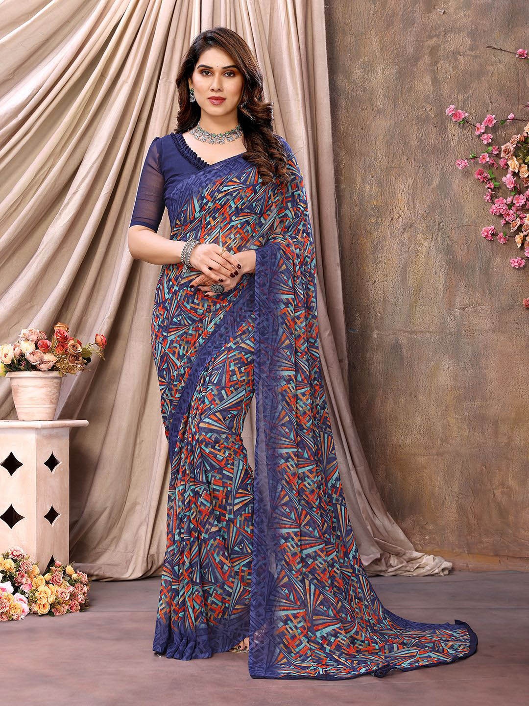 

ANAND SAREES Printed Pure Chiffon Saree, Blue