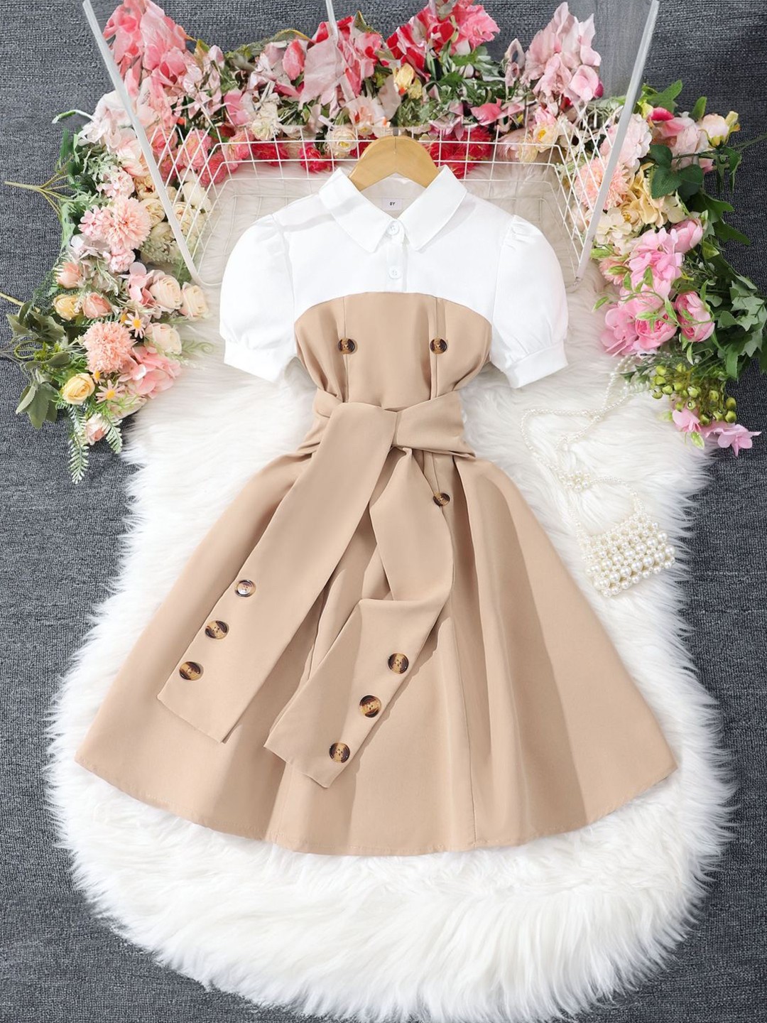 

StyleCast Shirt Collar Short Sleeves A-Line Dress, Khaki