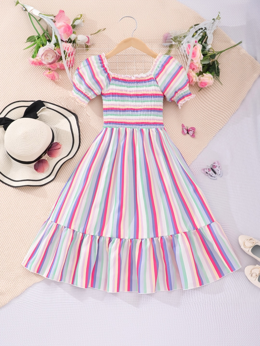 

StyleCast Striped Puff Sleeves A-Line Dress, Multi